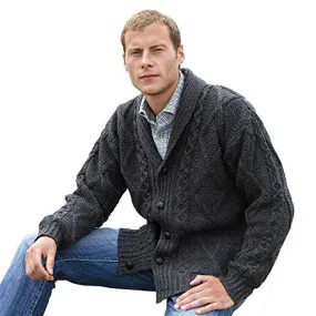 100% Irish Merino Wool Aran Button Cardigan – Fast delivery from Ireland (Large, Charcoal)