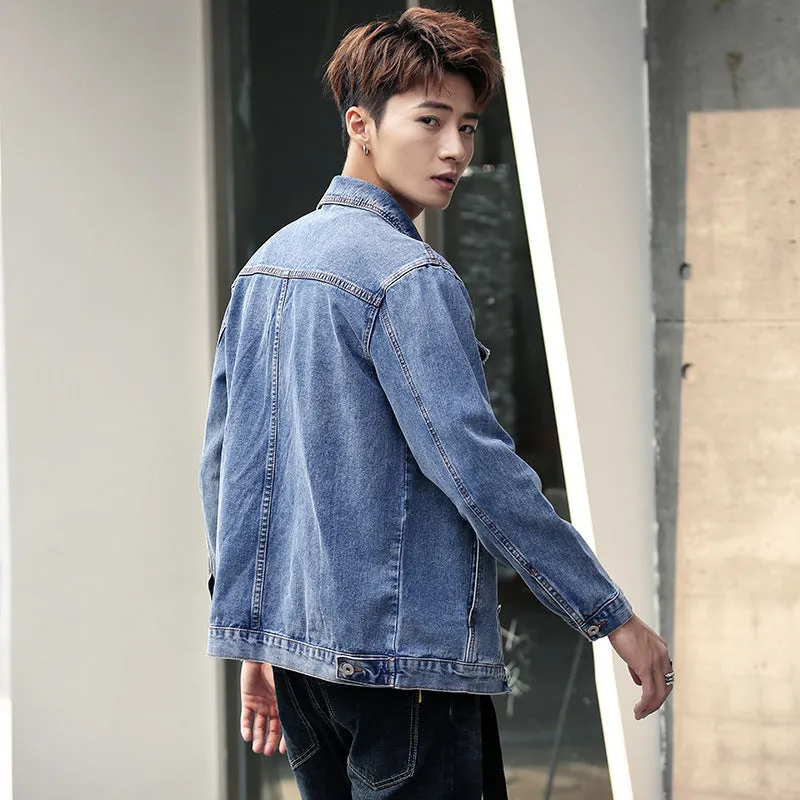 2022 Men'S Denim Jacket Plus Size 5Xl 6Xl 7Xl Light Blue Denim Jacket Men Fashion Design Spring Larg