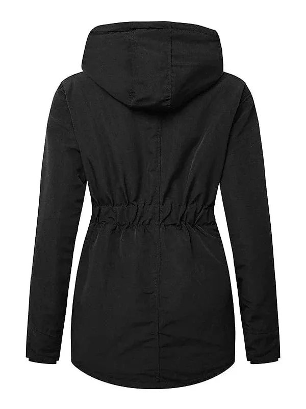 3-in-1 Women's Windproof Parka Jacket with V-Neck and Zipper Closure