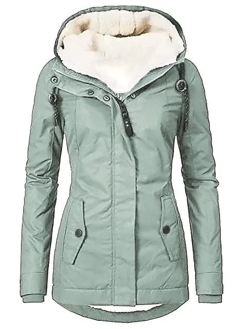 3-in-1 Women's Windproof Parka Jacket with V-Neck and Zipper Closure