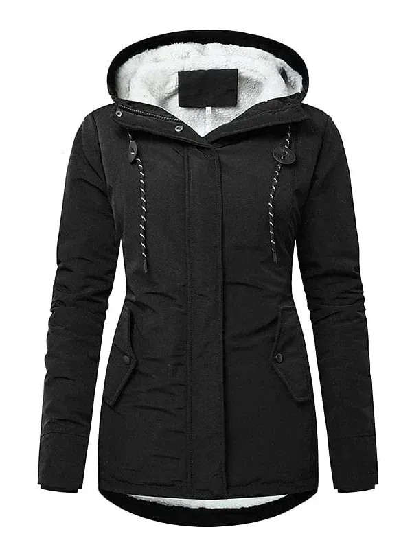 3-in-1 Women's Windproof Parka Jacket with V-Neck and Zipper Closure