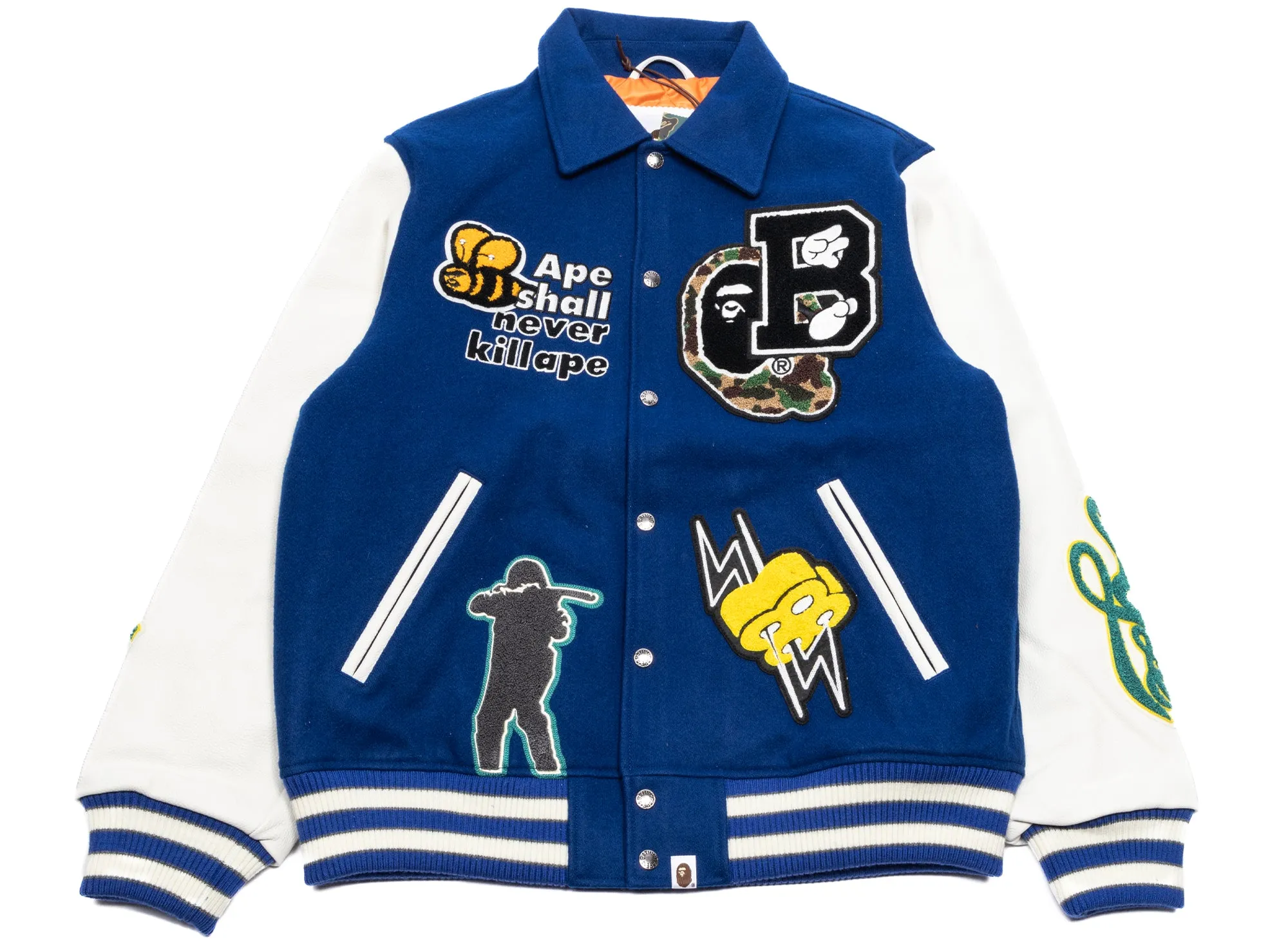 Mens Blue BAPE Varsity Jacket – Stylish Large Edition