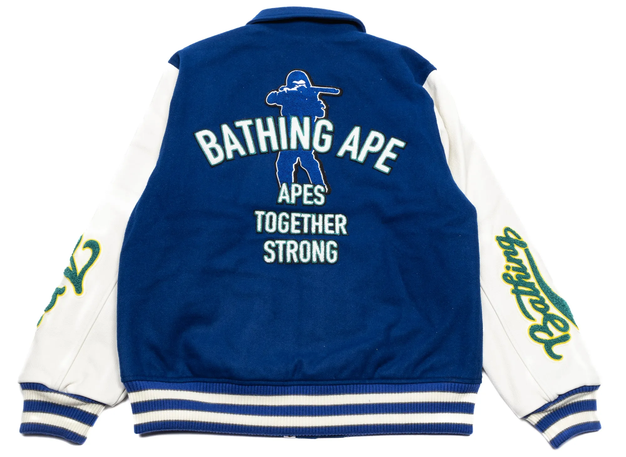 Mens Blue BAPE Varsity Jacket – Stylish Large Edition