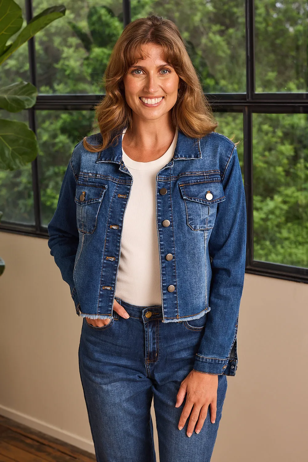 Adrift Cropped Denim Jacket in Mid Wash