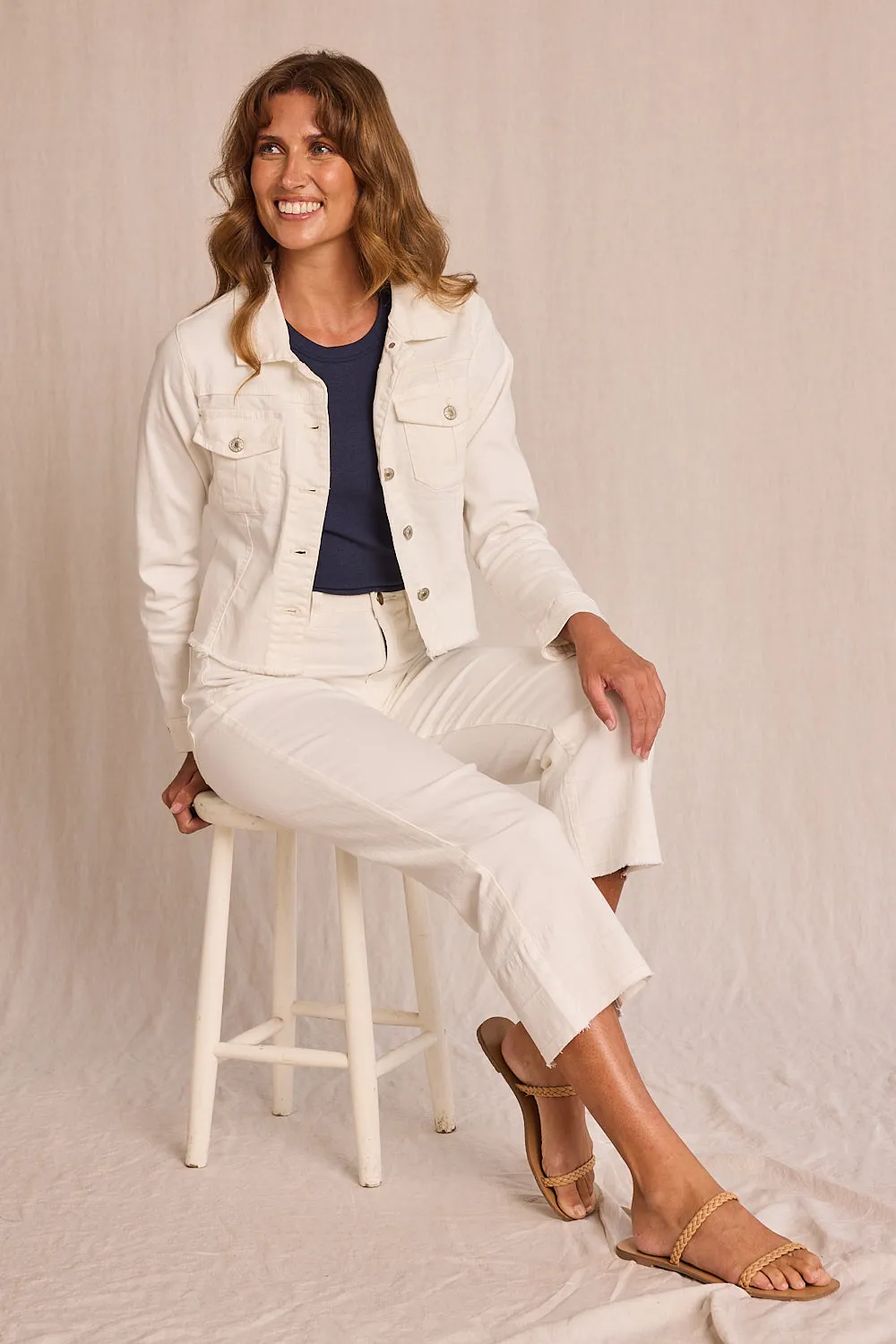 Adrift Cropped Denim Jacket in White