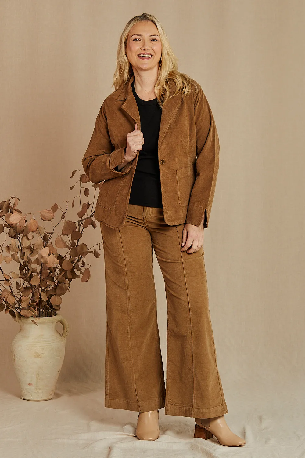 Adrift Relaxed Brushed Cotton Blazer in Camel