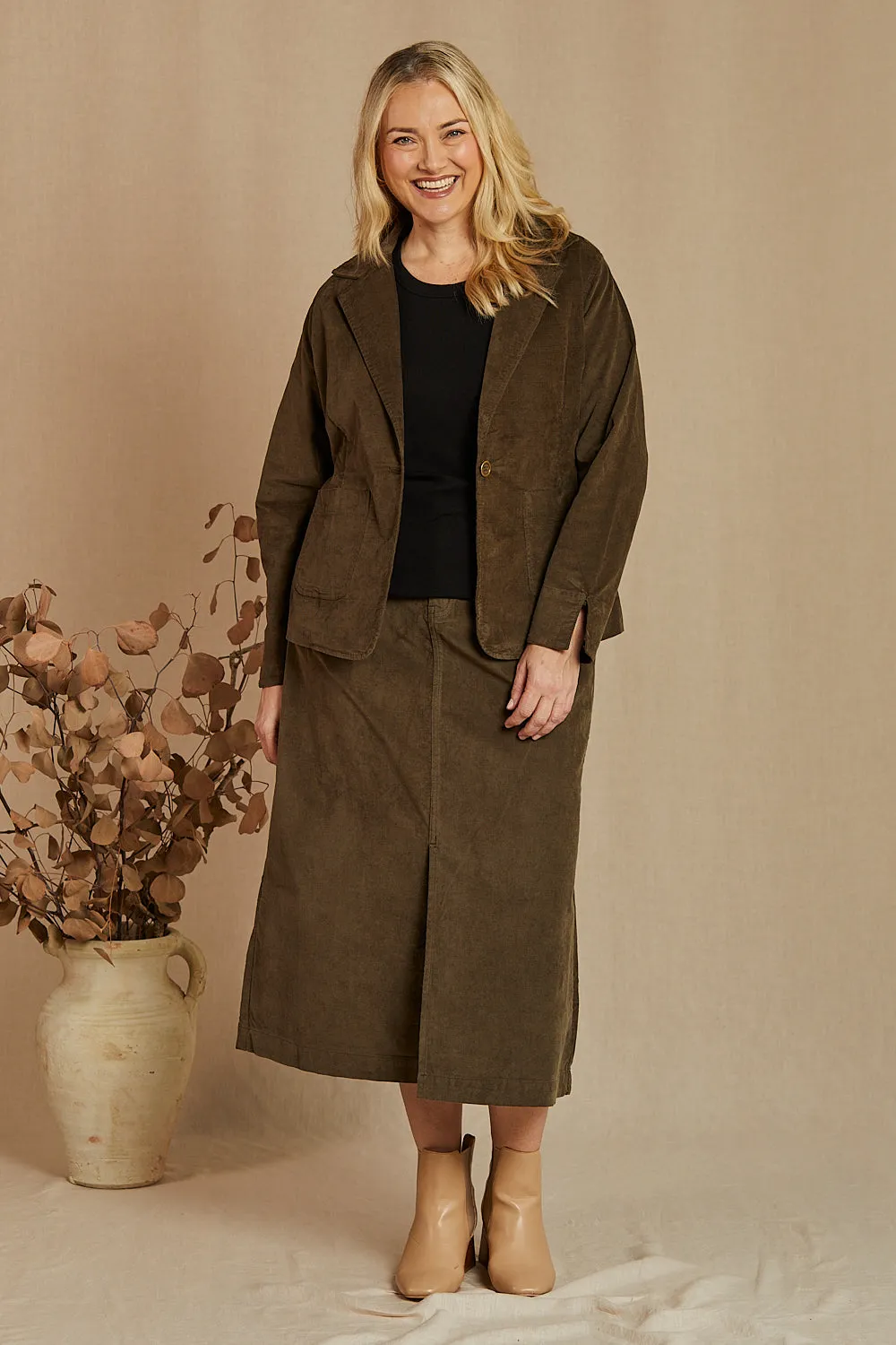 Adrift Relaxed Brushed Cotton Blazer in Olive