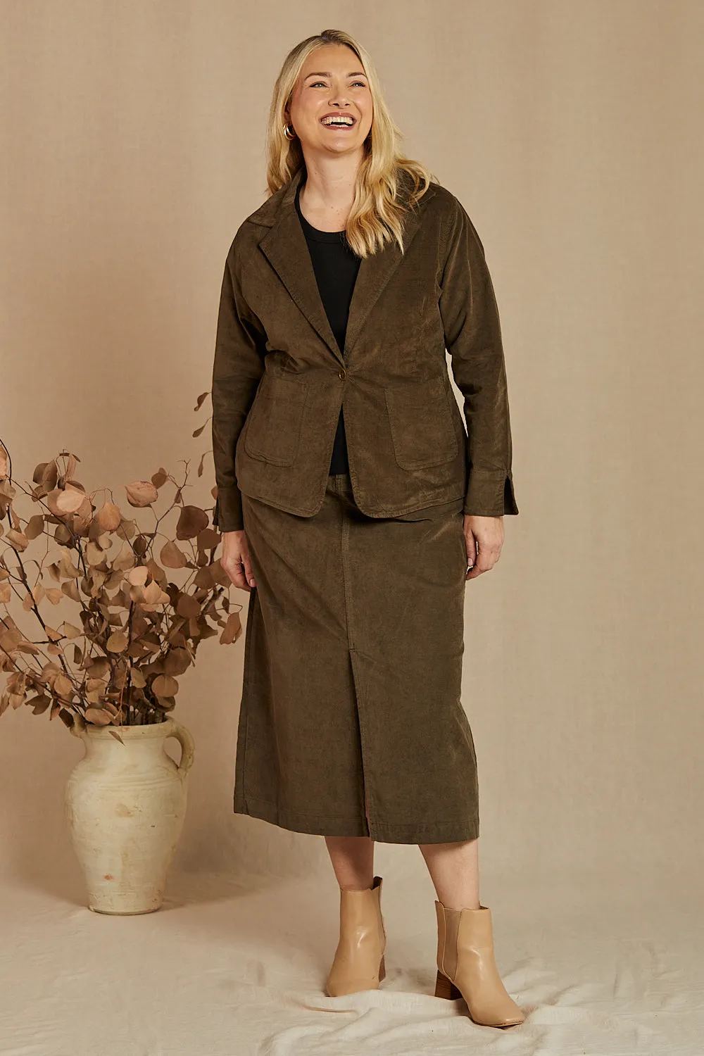 Adrift Relaxed Brushed Cotton Blazer in Olive