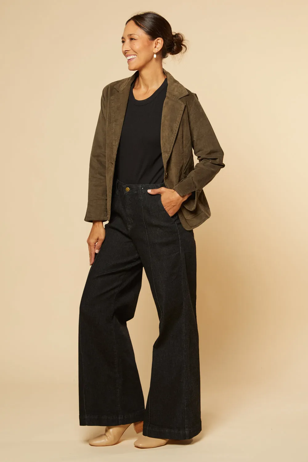 Adrift Relaxed Brushed Cotton Blazer in Olive