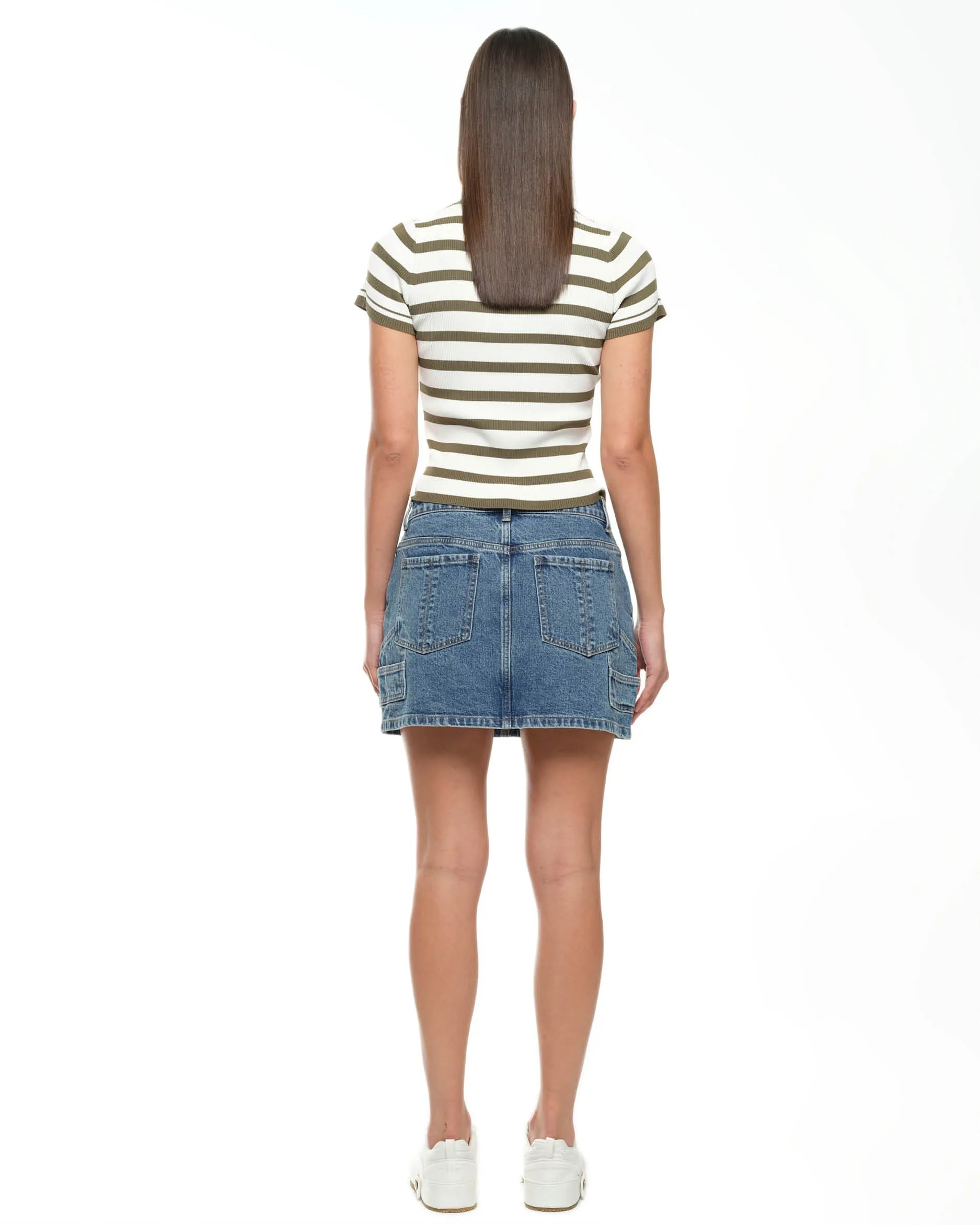 AGNES KNIT TEE - OLIVE STRIPE