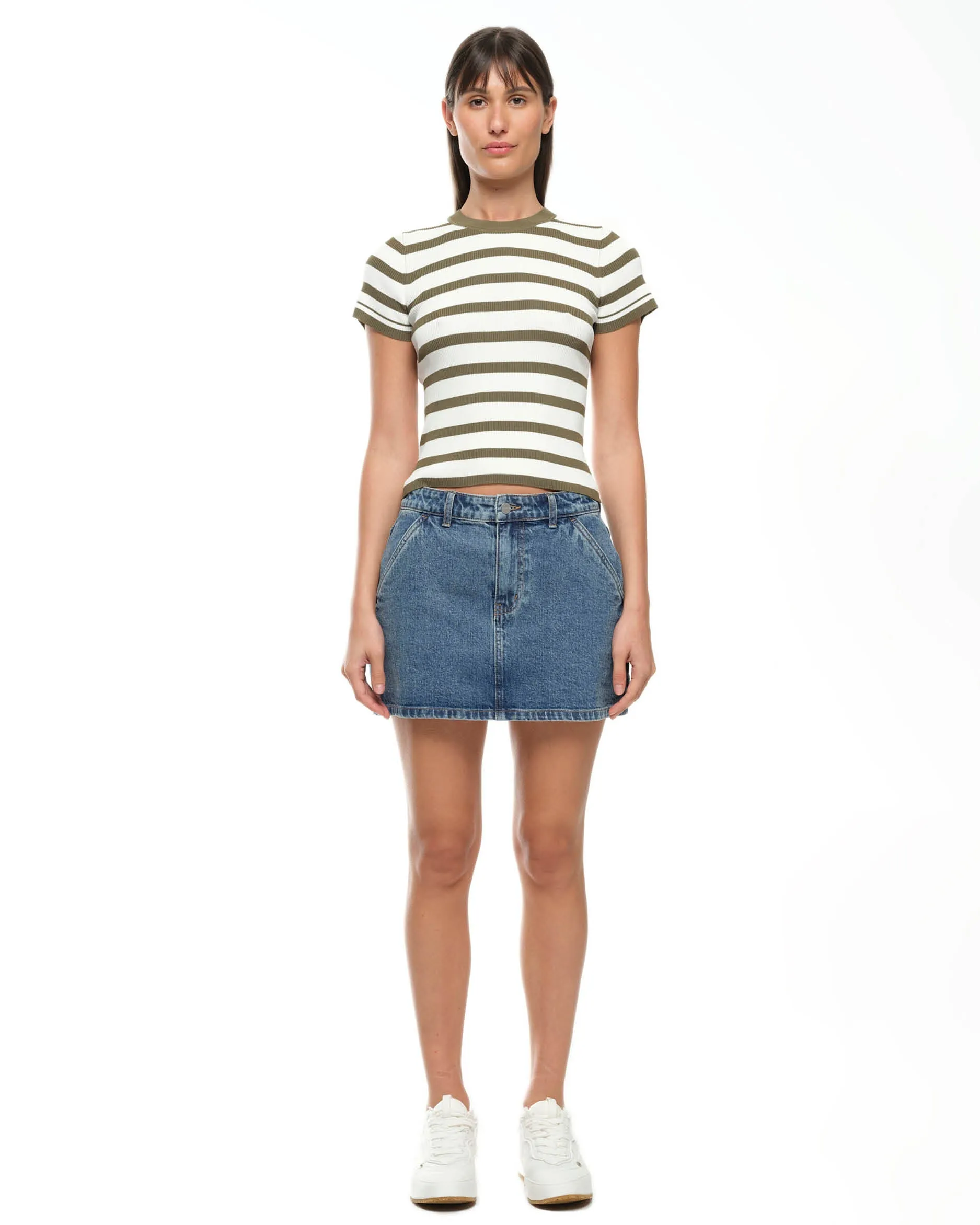 AGNES KNIT TEE - OLIVE STRIPE