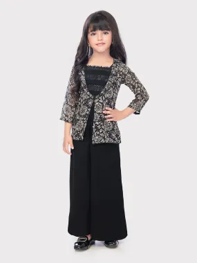 Black Coloured Embroidered Jacket with Palazzo \Fancy Gharara And Sharara For Girls Online / Palazzo Set For Girls