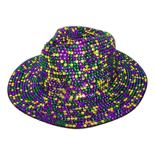 Bling Studded Mardi Gras Fedora Hat