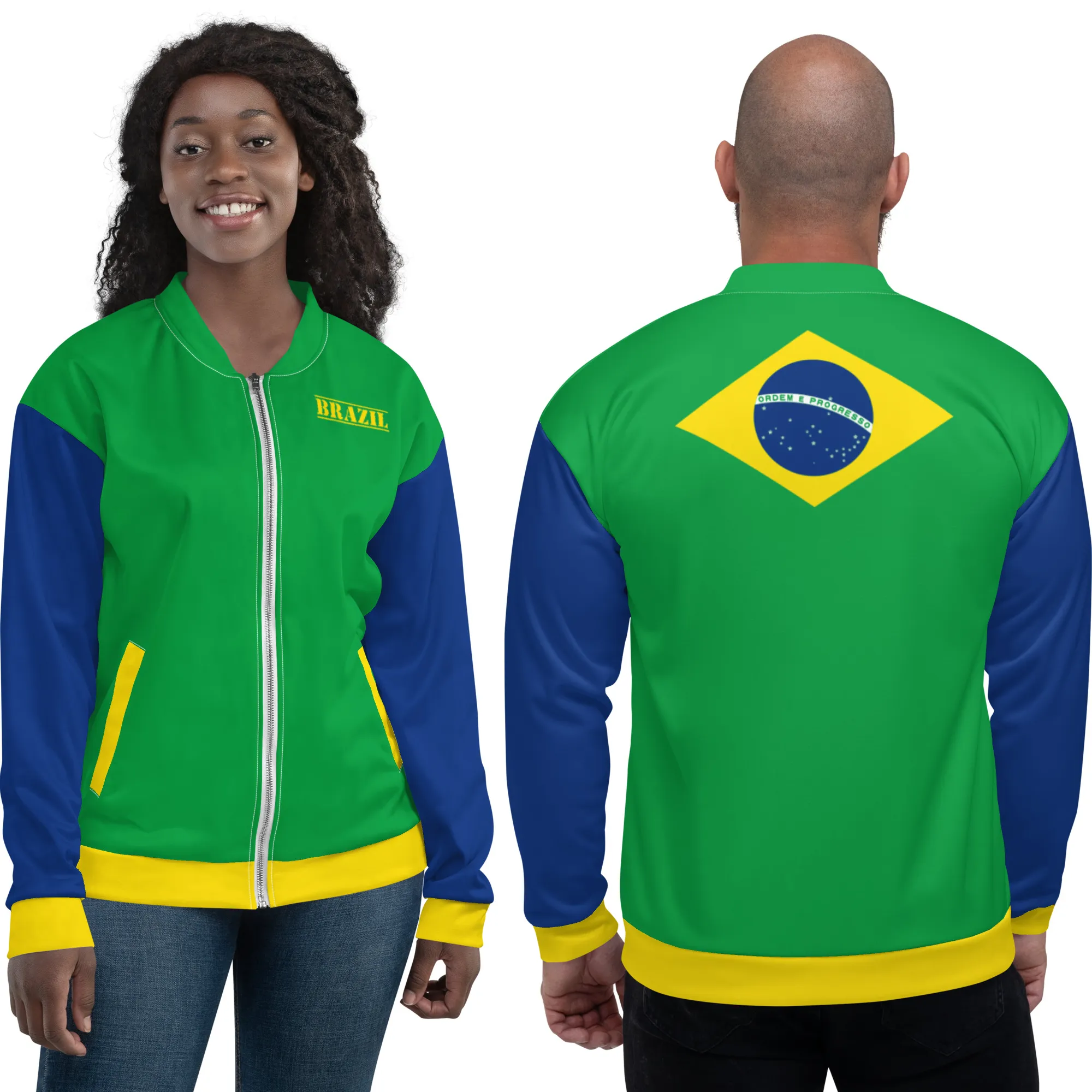 Brazil Jacket / Unisex Brazil Flag Color Bomber Jacket