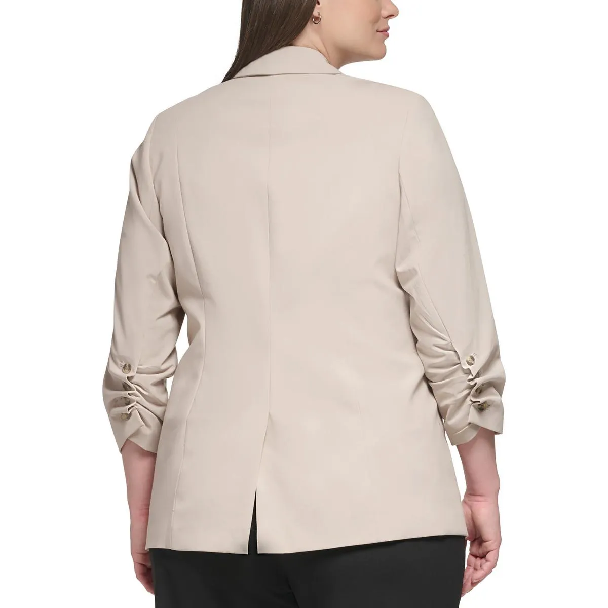 Calvin Klein Womens Plus Woven Scunched One-Button Blazer