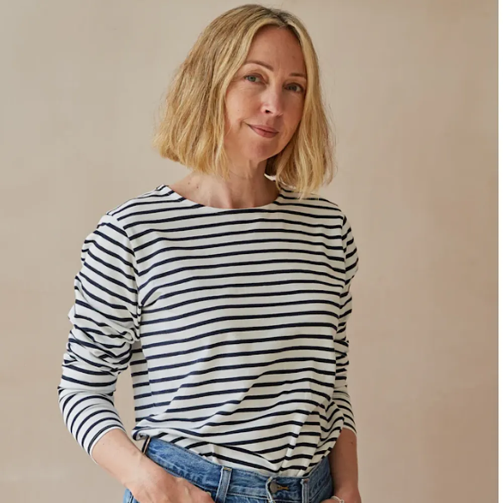 Chalk -  Fleur Stripe T-Shirt White/Navy