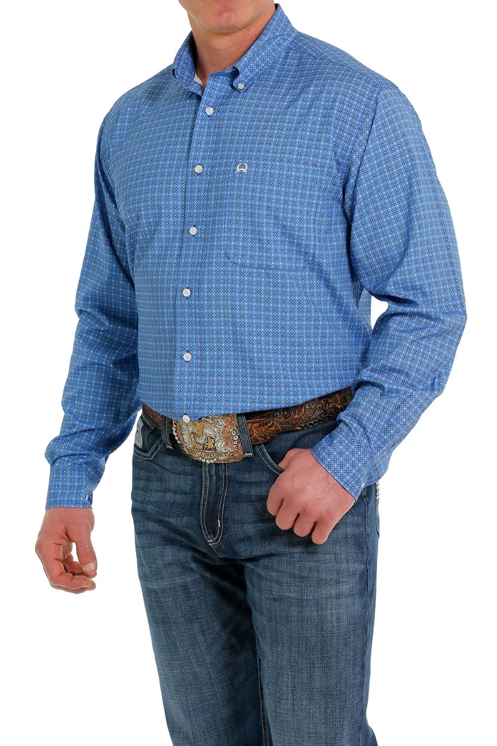 'Cinch' Men's ArenaFlex Print Classic Fit Button Down - Royal