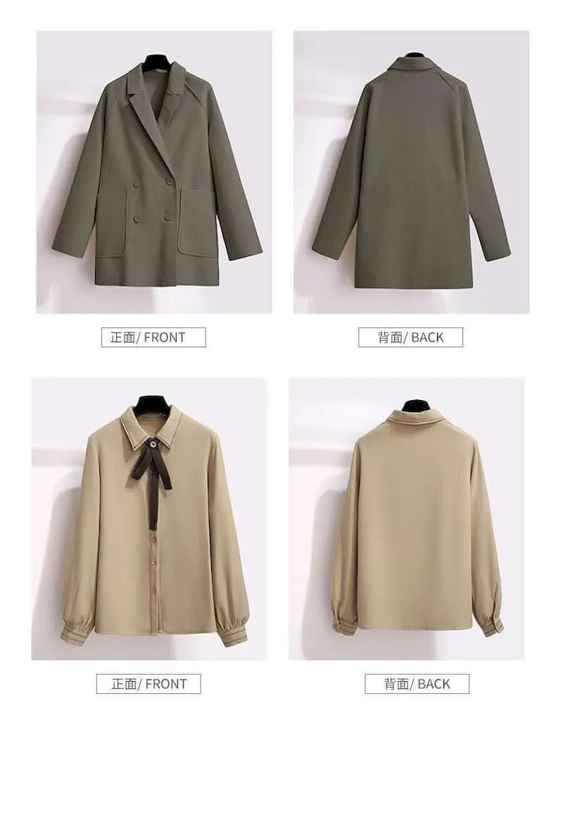 Dark Academia Woolen Coat Three-Piece With Jacket, Blouse, And Short Skirt SP15768