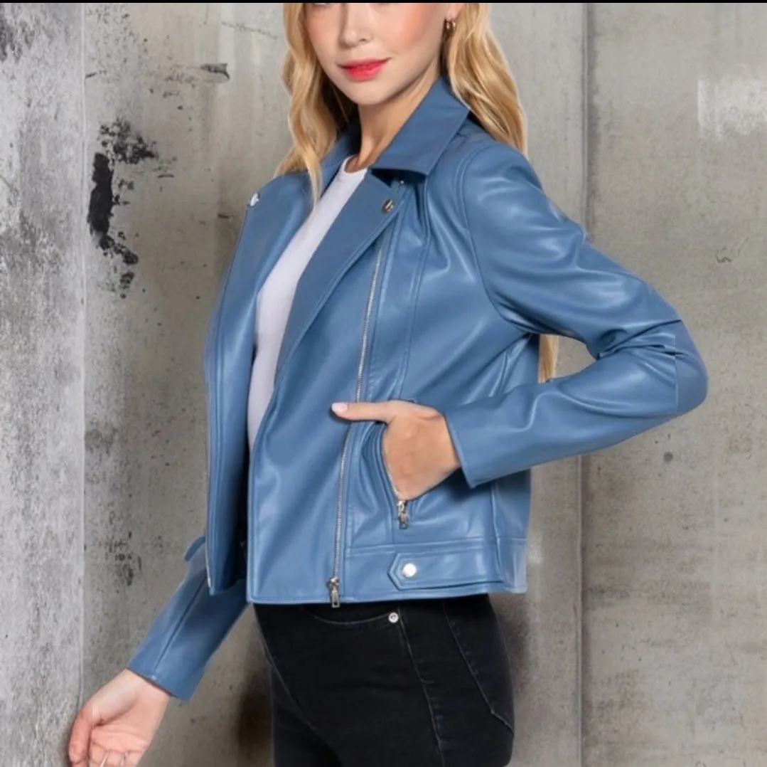 FAUX LEATHER MOTORCYCLE JACKET