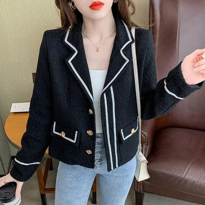 Flap Pocket Button Short Tweed Jacket Women