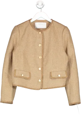 Goelia Brown Washable Wool Round Neck Single-breasted Women Jacket UK 10