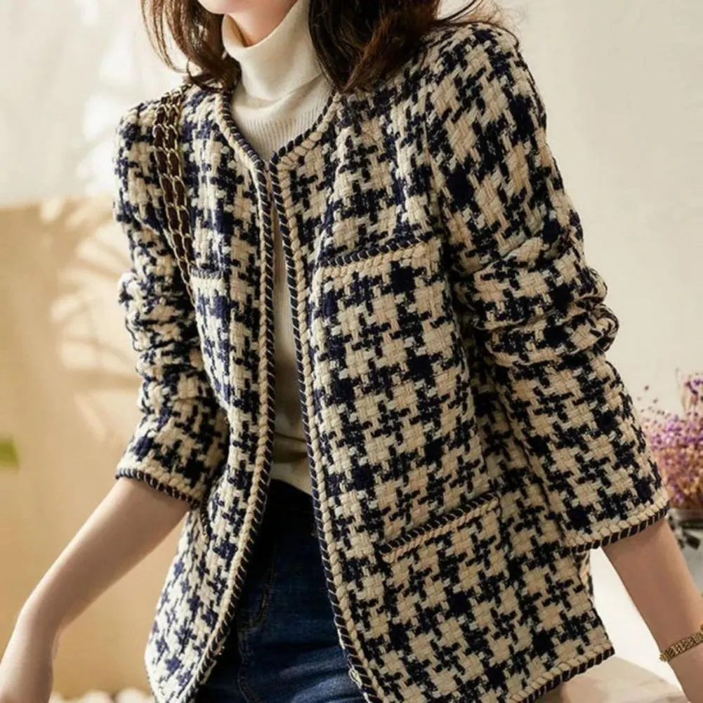 Grid Plaid Tweed Jacket Women