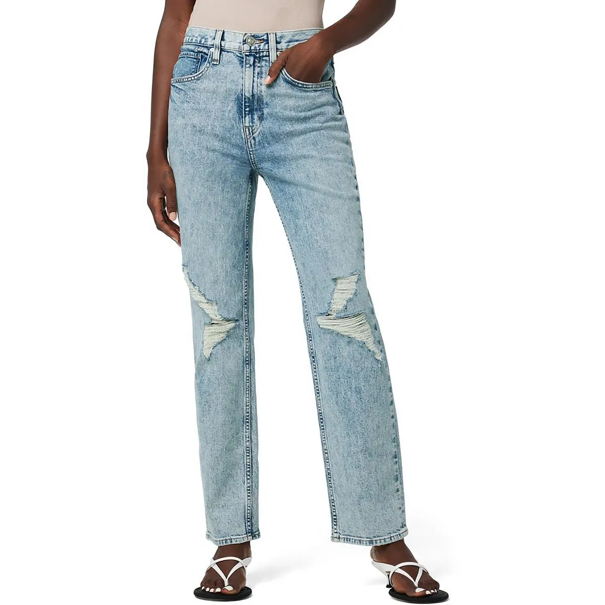 Hudson Womens Jade High Rise Distressed Straight Leg Jeans