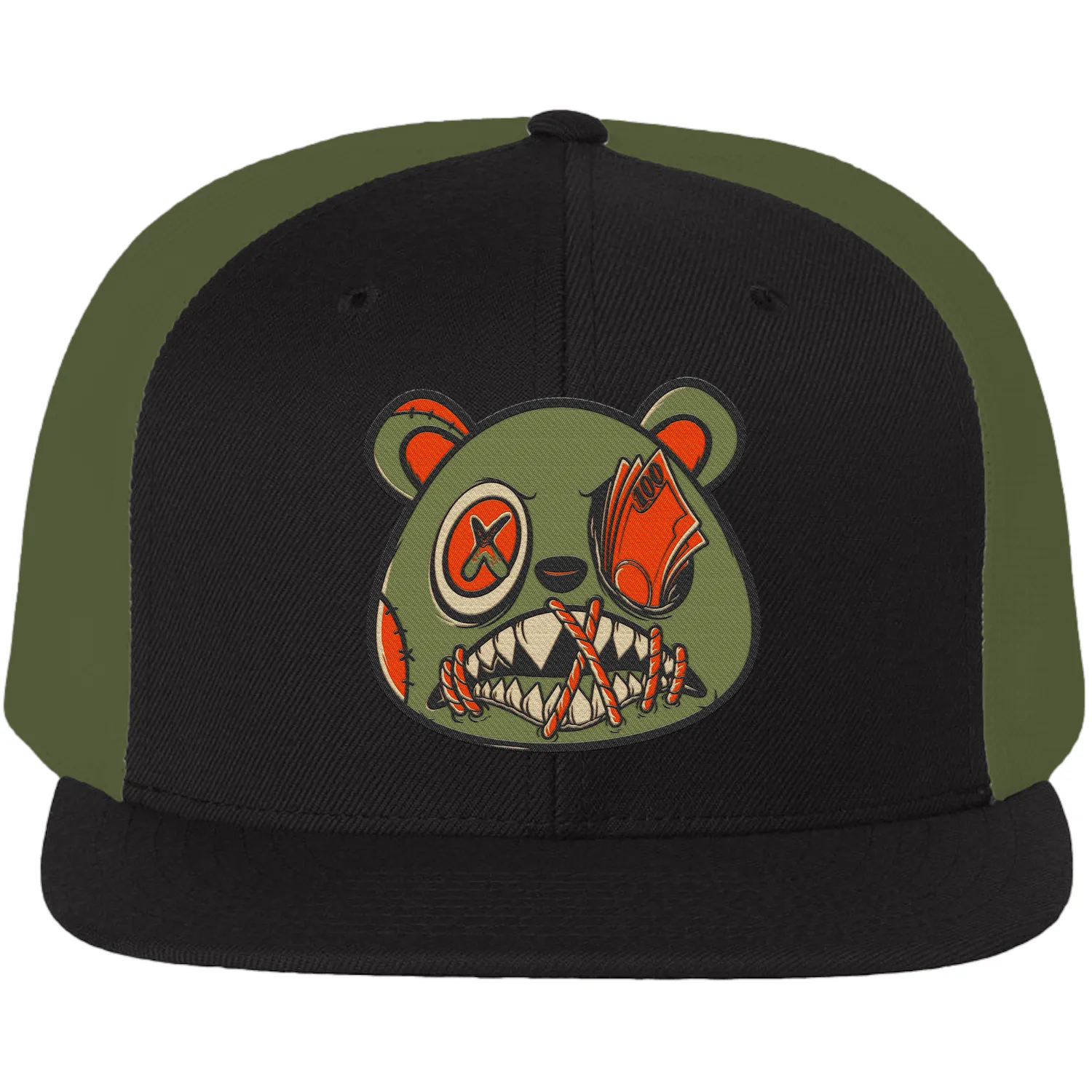 Jordan 5 Olive 5s Flat Brim Trucker Snapback Hat to Match : CELADON MONEY TALKS BAWS