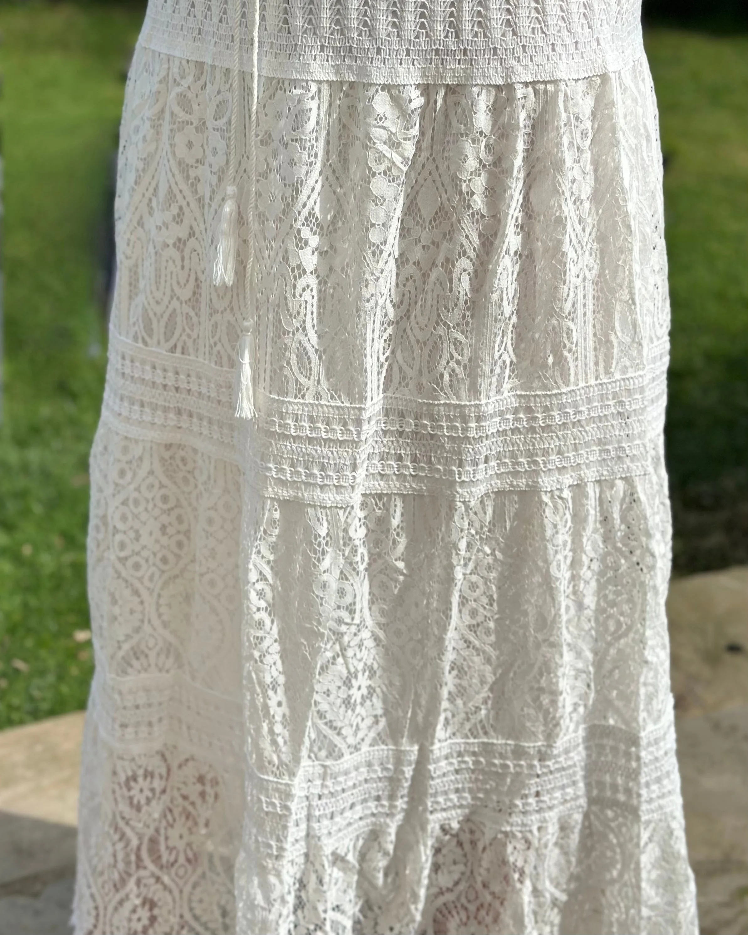 Lace Detail Long Skirt - White