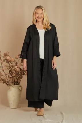 Long Line Linen Duster Jacket in Black