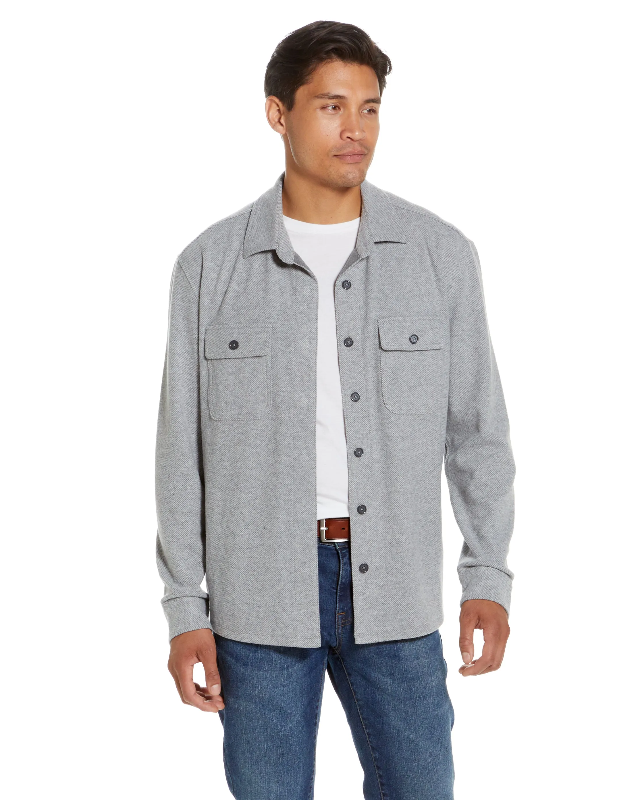 Long Sleeve Light Heather Grey Flannel Shirt Combo Layering Piece with Magnetic Closures