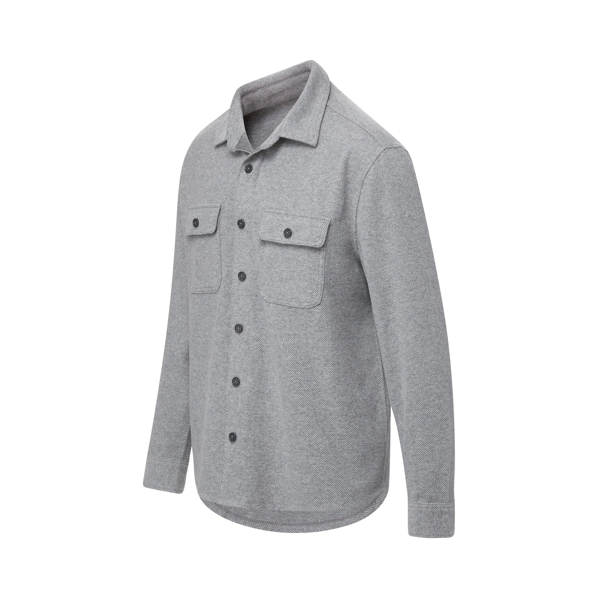 Long Sleeve Light Heather Grey Flannel Shirt Combo Layering Piece with Magnetic Closures