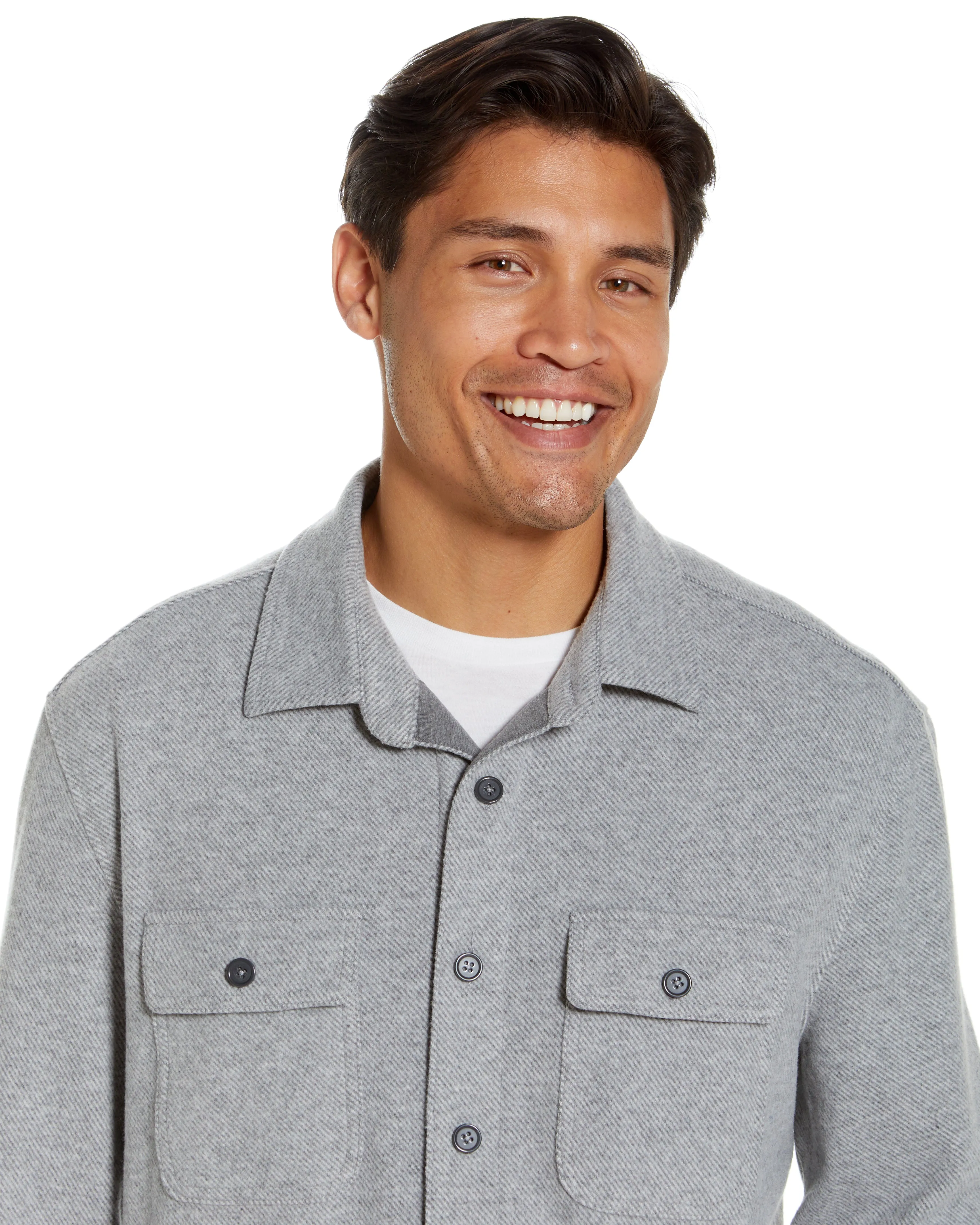 Long Sleeve Light Heather Grey Flannel Shirt Combo Layering Piece with Magnetic Closures