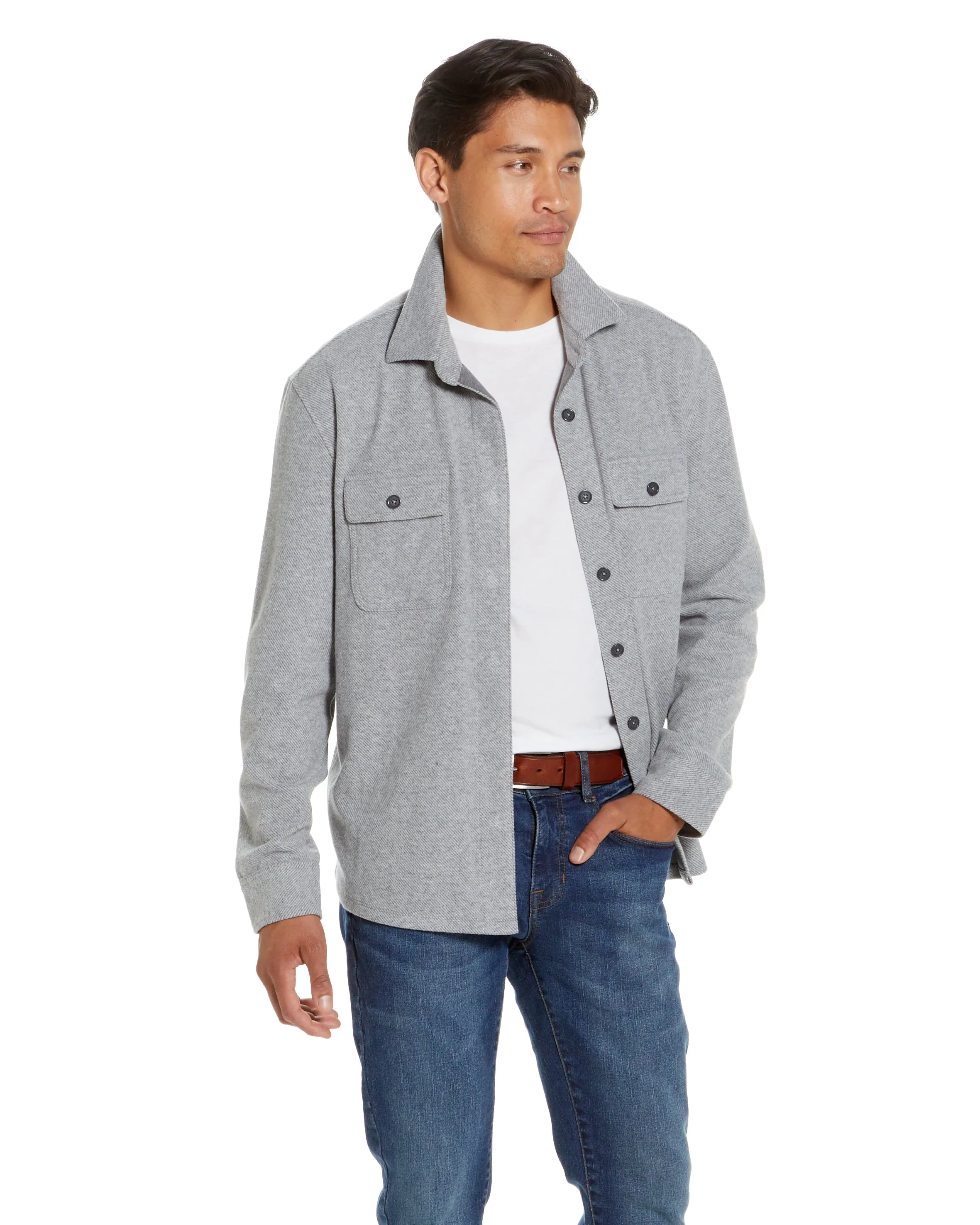 Long Sleeve Light Heather Grey Flannel Shirt Combo Layering Piece with Magnetic Closures