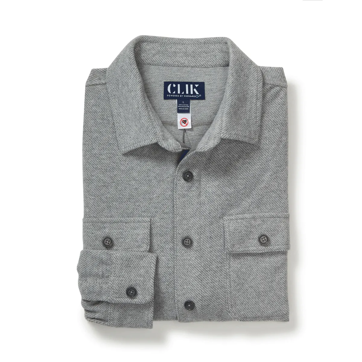 Long Sleeve Light Heather Grey Flannel Shirt Combo Layering Piece with Magnetic Closures