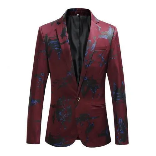 Men Blazer - Party Blazer With Blue Prints