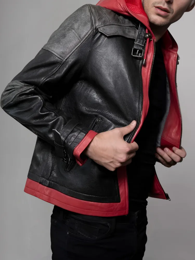 Mens Black Hooded Leather Jacket Limited Edition