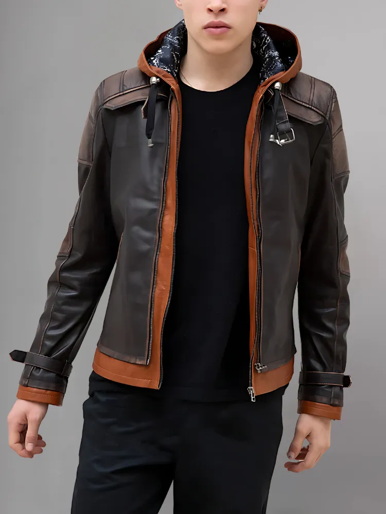 Mens Black Hooded Leather Jacket Limited Edition