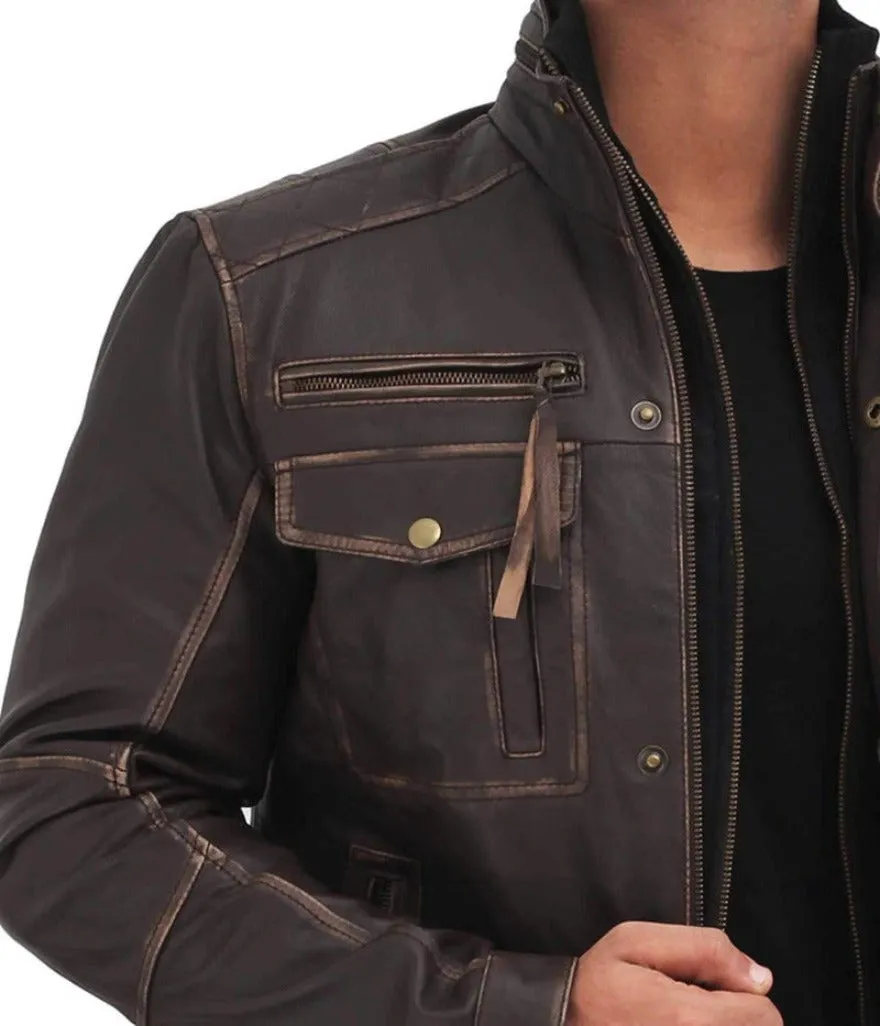 Mens Distressed Brown Leather Jacket