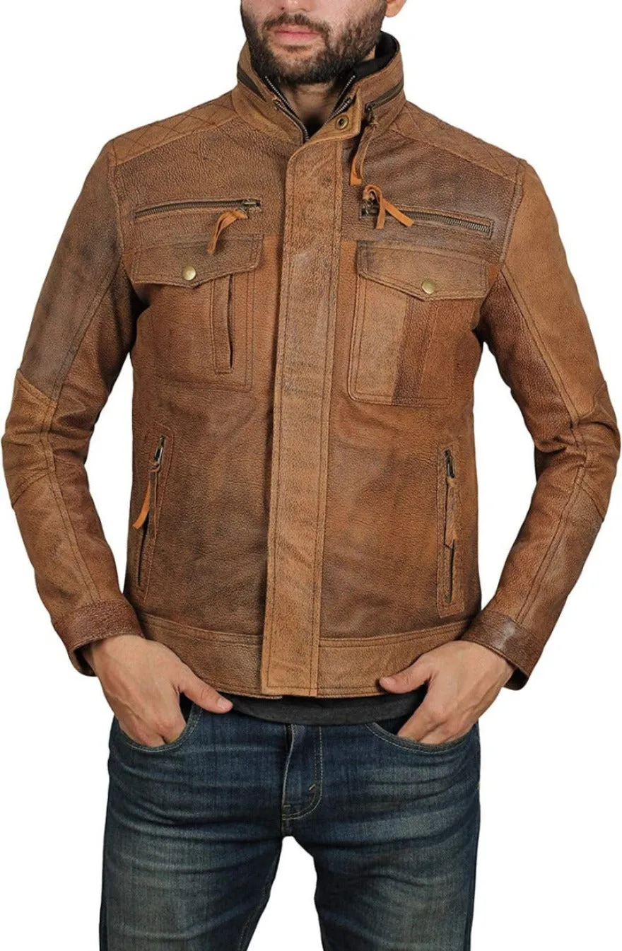 Mens Distressed Brown Leather Jacket