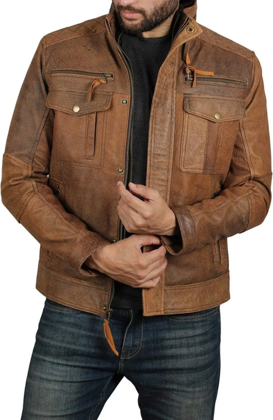 Mens Distressed Brown Leather Jacket