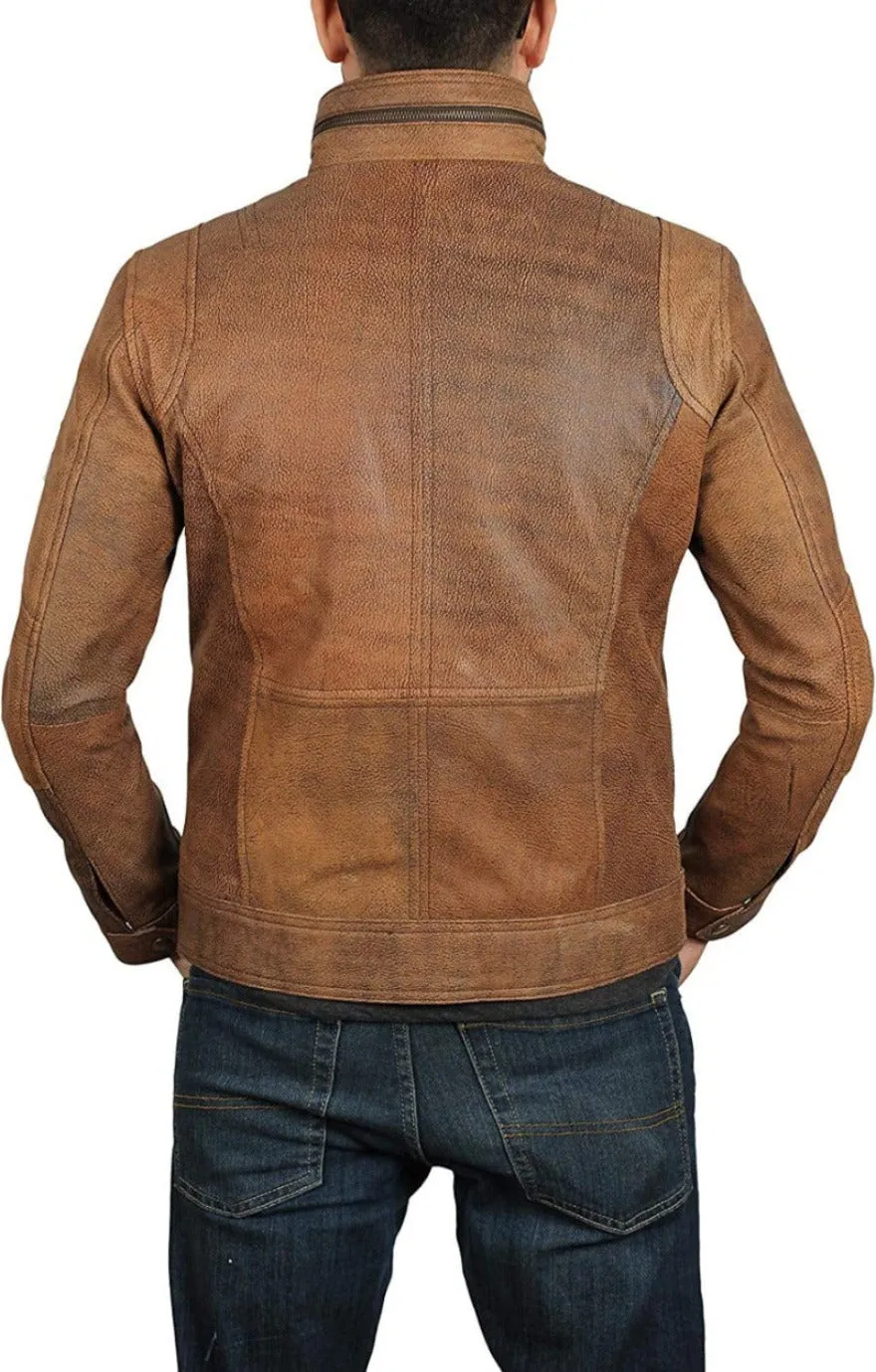 Mens Distressed Brown Leather Jacket