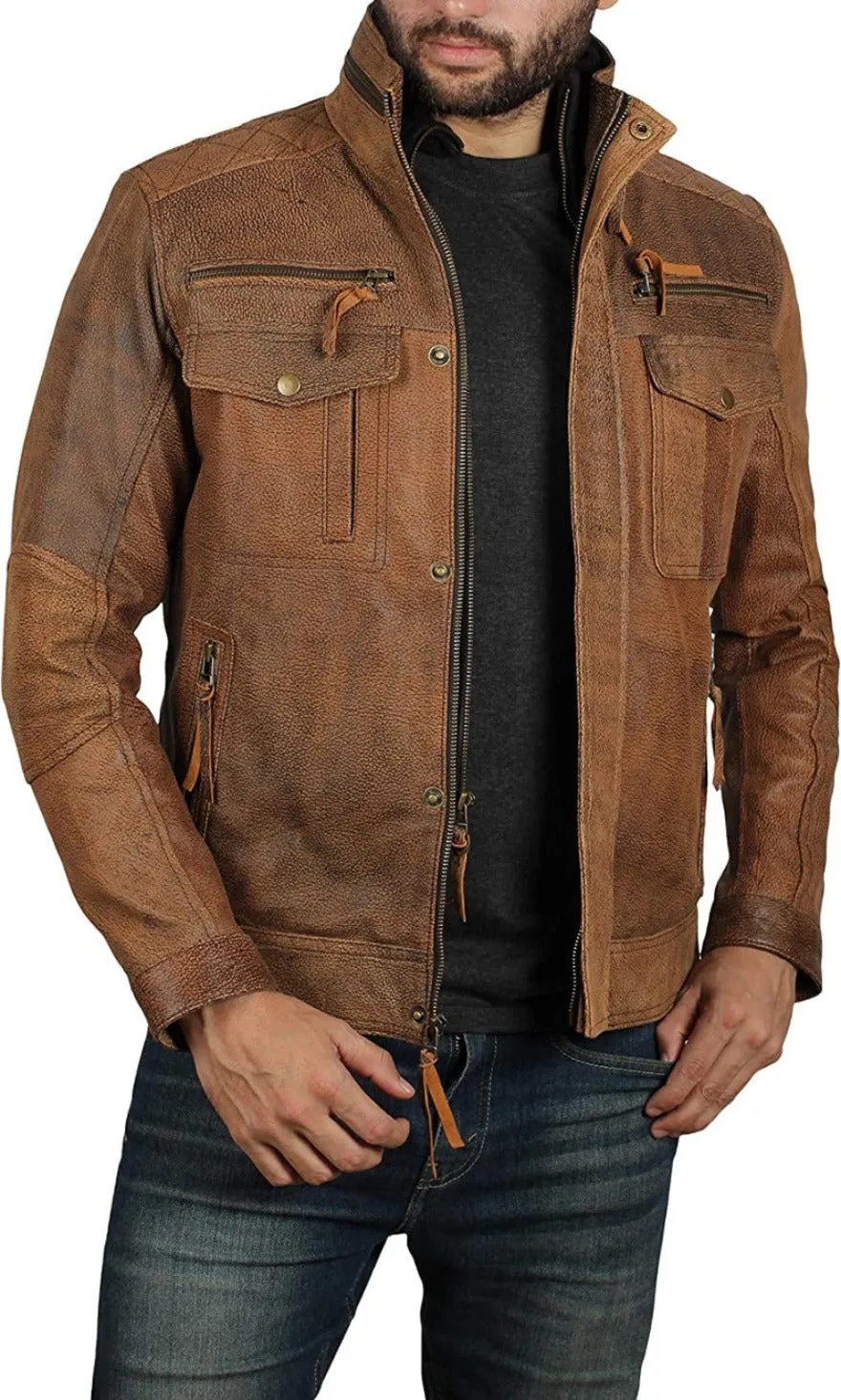 Mens Distressed Brown Leather Jacket