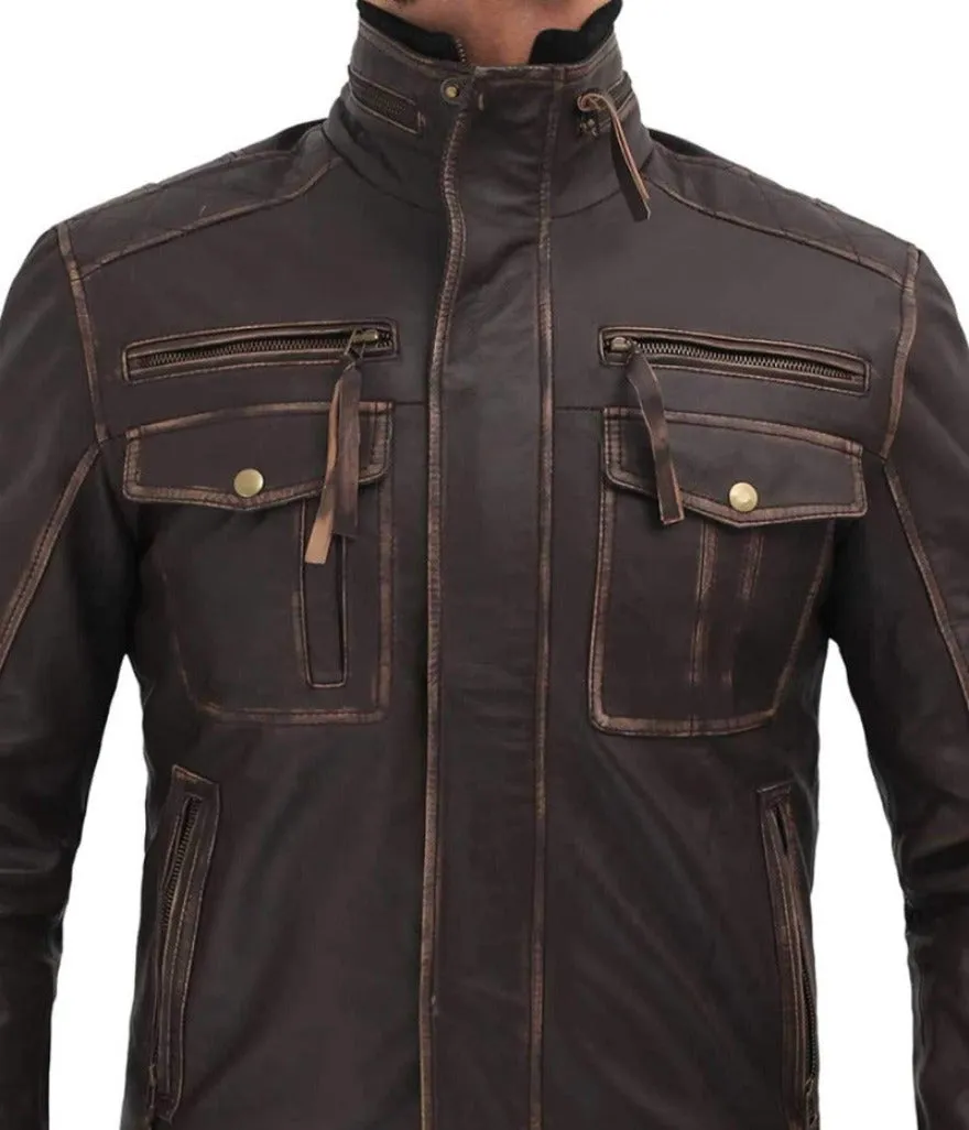 Mens Distressed Brown Leather Jacket