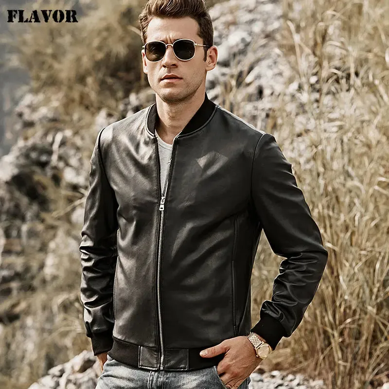 Men's Genuine Leather Baseball Jacket