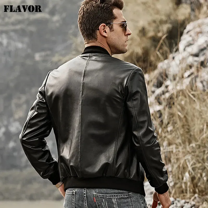 Men's Genuine Leather Baseball Jacket