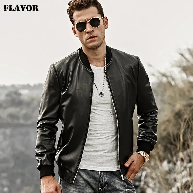 Men's Genuine Leather Baseball Jacket