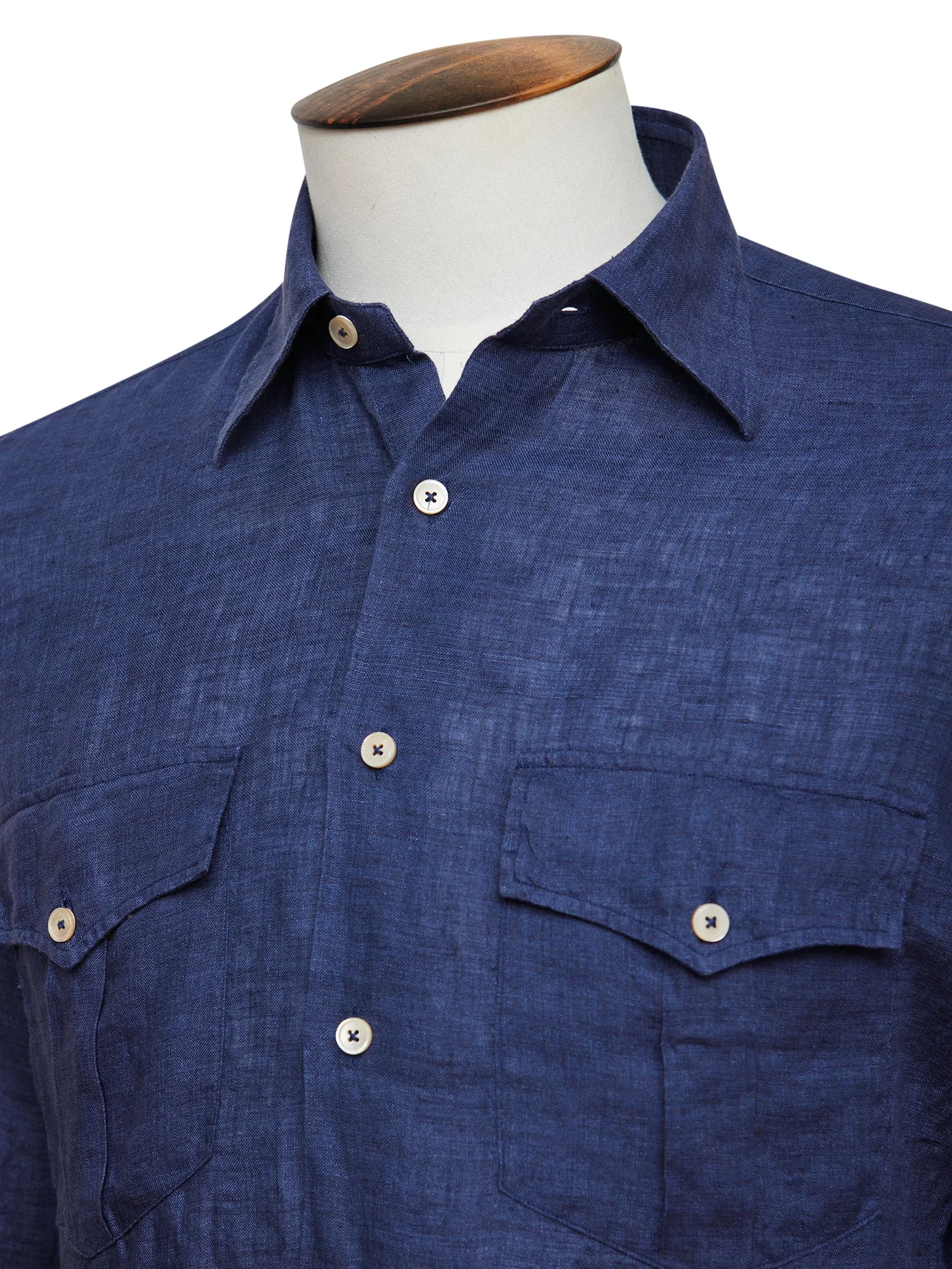 Midnight Blue Linen Military Shirt