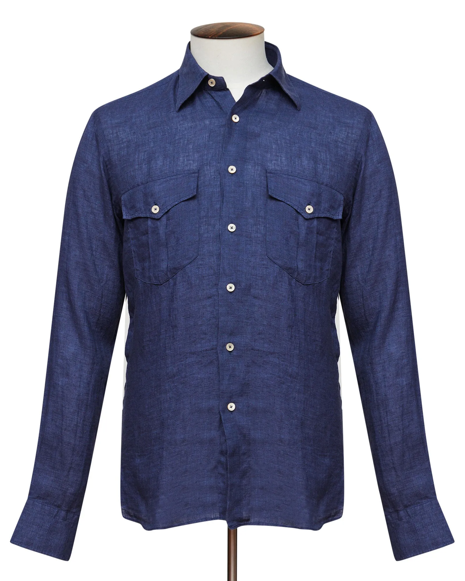 Midnight Blue Linen Military Shirt