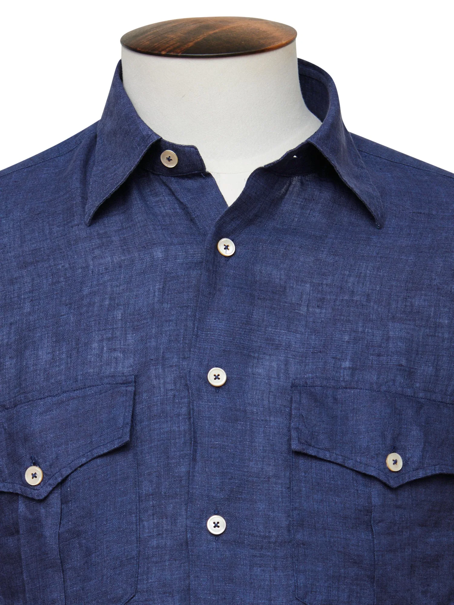 Midnight Blue Linen Military Shirt